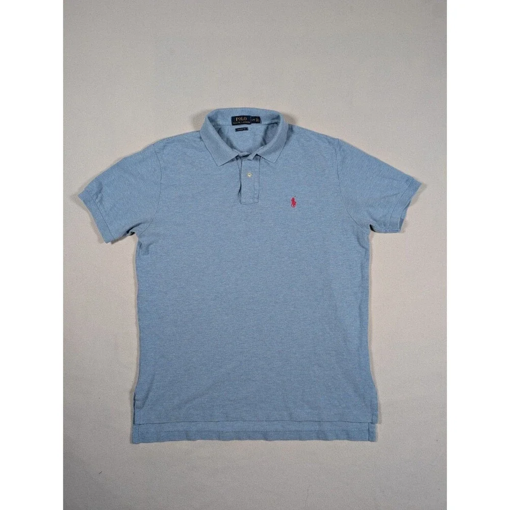 Polo Ralph Lauren Polo Shirt Mens Large Blue Classic Fit Pink Pony Logo Preppy